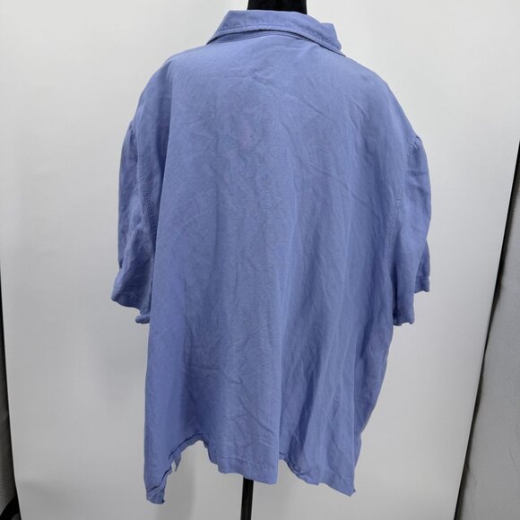 Maggie Barnes 5X Shirt Womens Blue Linen Rayon Button Up Short Sleeve Pockets - Picture 6 of 6